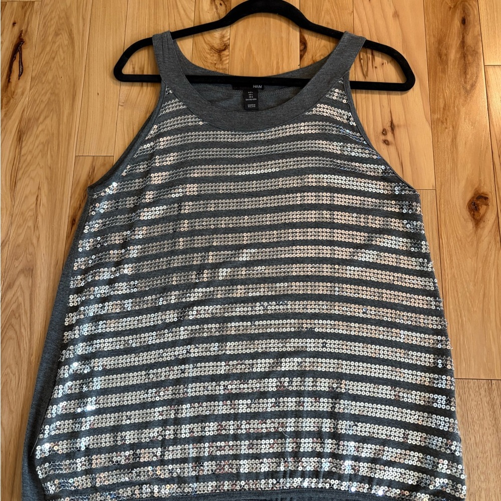 H&M Silver Sequin Striped Tank Top